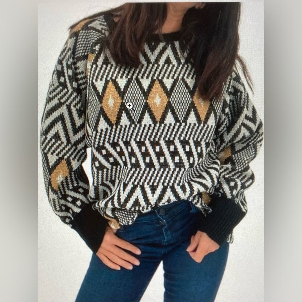 Diane Von Furstenberg Vintage 80-90 Metallic Abstract Print Knit Sweater Large